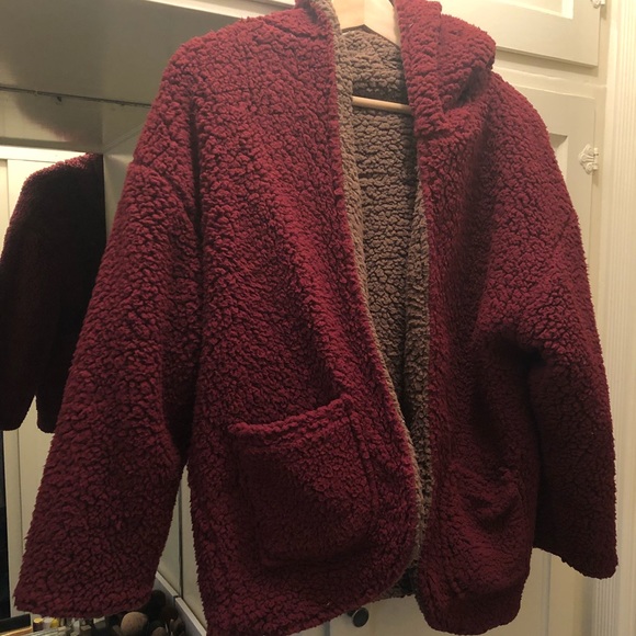maroon teddy bear coat